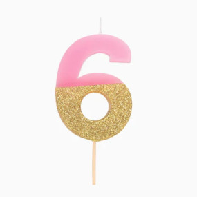 Vela 6 Rosa Dourado Glitter